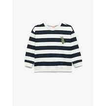 Koton Uzun Kollu Bisiklet Yaka Şardonlu Pamuklu Çizgili Sweatshirt Lacivert Çizgili 7wmb10019tk