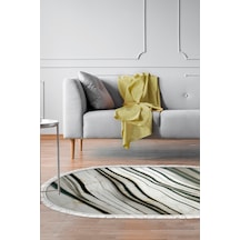 Alanur Home Kaymaz Dijital Mutfak & Salon Halı Star Pamuk Saçaklı Oval Mermer E5032 Beyaz