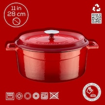 Döküm Yuvarlak Tencere, Trendy, 28 Cm, 6.71 L Hacim, Kırmızı