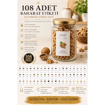 Renkli Kavanoz Etiket Seti-108 Adet Baharat, Bakliyat, Ot Ve Kuruyemiş Etiketi-5x8cm Folyo Sticker Beyaz