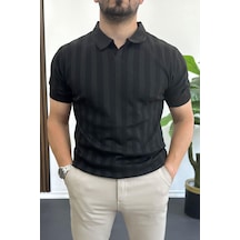 Erkek Açık Yaka Desenli Tişört Siyah Edw385 Siyah