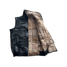 Ln Leather Içi Kürk Hakiki Deri Yakalı Biye Triko Detaylı Siyah-Vizon Yelek Ln Leather Içi Kürk Hakiki Deri Yakalı Biye Triko Detaylı Siyah-Vizon Yelek