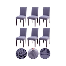 Bambu Nano Kumaş Likralı Yıkanabilir 6'lı Sandalye Kılıfı Lastikli Sandalye Örtüsü 6adet Gri Standart