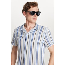Tudors Erkek Slim Fit Dar Kesim Pamuklu Rahat Kullanım Çizgili Kısa Kollu Apaş Yaka Gömlek-34496 Çok Renkli