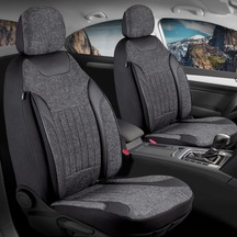Citroen C5 Aircross İle Uyumlu Lüx Deri Detaylı Keten Oto Koltuk Kılıfı Ön Arka Takım Edition Serisi Siyah Genel