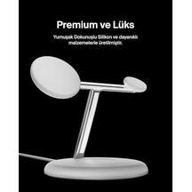 3'ü 1 Arada Manyetik Magsafe Uyumlu Qi2 15w Kablosuz Şarj Standı, İphone 16, 15, 14 Ve 13 Serisi, Airpods, Apple Watch Vb. İçin Hızlı Şarj Özellikli İphone Şarj Cihazı Psu Dahil - Beyaz