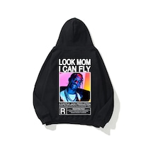 Tarzsokak Unisex Look Mom I Can Fly Renkli Siyah Sweatshirt