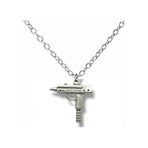Uzi Tabanca Figürlü Kolye Gümüş Renk Zamak Metal Erkek Unisex Aksesuar Çok renkli