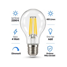Tr A60 Dimmerli Rustik Gün Işığı 2200k Amber Led Ampul Filament E27 Duylu Filamanlı Edison Ampül Diğer