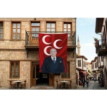 Alparslan Türkeş Ve 3 Hilal Kırmızı Sancak Bayrak 140gr Premium Raşel Kumaş 300x450cm Diğer