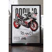 Aprilia Rs 660 Extrema Siyah Ahşap Çerçeveli Poster, Dekoratif Motosiklet Duvar Tablosu Çok Renkli