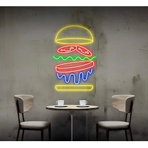 Hamburger Figürlü Neon Tabela Mavi