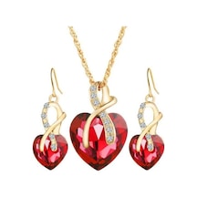 Kırmızı Şık Kanca Küpe Kolye Narin Bayan Rhinestones Kırmızı Kırmızı