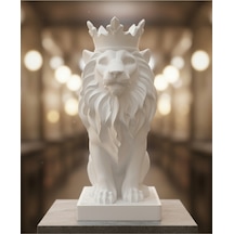 \text Monark Taçlı Aslan Biblo 18 Cm - Beyaz/siyah 3d Yazıcı Baskı Dekorasyon Ürünü