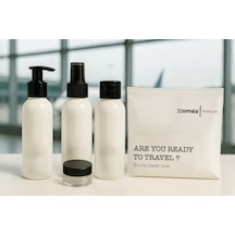 Plastik Seyahat Boy 100ml Beyaz Şişe Ve Kavanoz 4 Lü Set Çantalı Seyahat Kiti