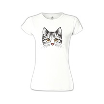 Lord Tshirt Kedi - Yüz Beyaz Kadın Tshirt 001