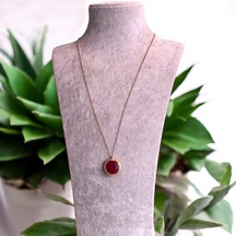Bordo Kristal Taşlı Uzun Trend Kolye