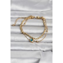 316l Çelik Gold Renk Burgu Zincir Ve Nazarlı Kadın Bileklik - Özel Seri Bzs000000000138 Altın