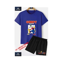 Ss Sinser Çocuk Unısex Goofy Kopek Cam Sılen Özel Baskılı Bisiklet Yaka Tişört - Şort Alt - Üst Çocuk Takım Renk:mavı/sıyah