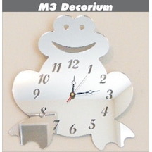 M3 Decorium Kurbağa Dekoratif Ayna Saat Beyaz