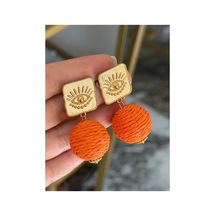 Gold Ve Göz Detaylı Turuncu Hasır Küpe