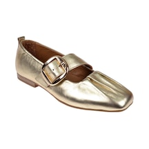 Pullman Hakiki Deri Önü Büzgülü Kadın Babet Bel-108 Altın Altın