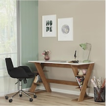 Lungo Raflı Çalışma Masası, Ofis Masası, 60x140 Cm, Koyu Meşe&beyaz Çok Renkli
