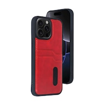 Durukar Apple, Uyumlu iPhone 14 Pro Max Kılıf Sara Kartvizitli Deri Kılıf - Kırmızı