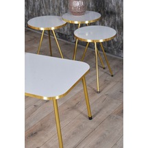 Zigon Sehpa Ve Orta Sehpa Kr Gold Metal Ayak Gold Beyaz Set Diğer