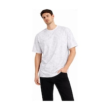 Erkek Asit Yıkama Bisiklet Yaka Kısa Kollu Oversize T-shirt Tişört - Beyaz