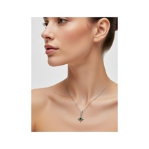 Vestar Zümrüt Yeşil Kristal Taşlı Pusula Figürlü Gümüş Renkli Paslanmaz Çelik Silver Kolye Su Yeşili