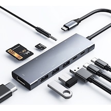 Ally 9 In1 Type C Hub 4K 30Hz Ethernet,Hdmi Usb 3.0,Sd,Pd Adapt-Gri