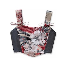 L'aura Corset Hibisküs Çiçek Desenli Füme Bayan Korse Büstiyer