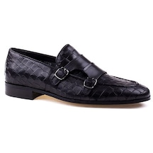 Fosco Erkek Hakiki Deri Kemerli Siyah Klasik Ayakkabı-Siyah