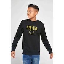 Tshirthane Nirvana Baskılı Unisex Çocuk Siyah Sweatshirt Siyah