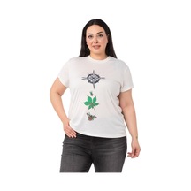 Disentis Büyük Beden Pusula Baskılı Bisiklet Yaka Beyaz T-shirt-beyaz Beyaz