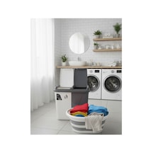 60 Lt İki Bölmeli Kirli Çamaşır Sepeti & 27 Lt Katlanabilir Sele Takımı Banyo Düzenleyici Takım Gri - 833547199 Gri