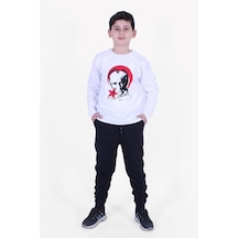 Fyk Kids Atatürk Baskılı Uzun Kollu Alt-üst Çocuk Takım Beyaz