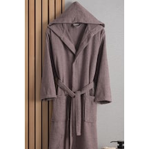 Güvenal Eos Unisex Pamuk Çizgili Kapüşonlu Bornoz Çeyiz Bornoz Seti Sabahlık Hediyelik 13 Pembe