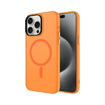 Apple Uyumlu iPhone 15 Pro Kılıf Şeffaf Magsafeli Ve Mat Buz Tasarımlı İce Armor Sert Silikon Kapak Turuncu