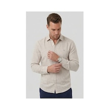 Deepsea Krem Slim Fit Çizgili %100 Pamuk Erkek Gömlek Nefes Alan Şık Günlük Gömlek 2602626