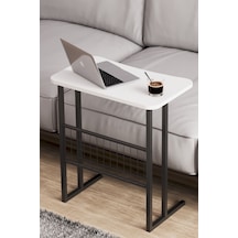 Metal Ayaklı Laptop Sehpası Koltuk Sehpası Kahvaltı Masası Çalışma Sehpası - Beyaz Beyaz