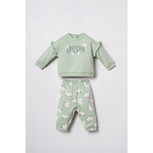 U.S. Polo Assn. Nakışlı Kız Bebek Yeşil Uzun Kol Pijama Takım Usb3259-c-v1 Usb3259-c-v1