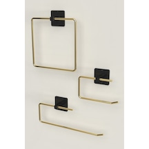 Karteya Yapışkanlı Paslanmaz Gold Rulo Havluluk Wc Kağıtlık Ve Kare Havluluk Banyo Mutfak 3'lü Set Altın
