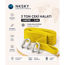 Nksky 3 Ton Araç Çekme Halatı 3 Metre 5 Cm Genişlik Güçlendirilmiş Uçlu Oto Çeki Halatı