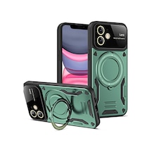 Apple iPhone Uyumlu 11 Kılıf Joy Lens Standlı Kapak - Koyu Yeşil Bz8683140689698