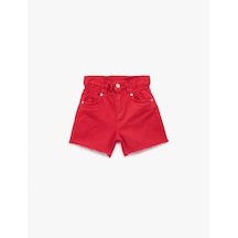 Koton Pamuklu Cepli Yüksek Bel Denim Şort Kırmızı 6skg40005ad
