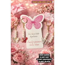 Butterfly Renkli Kelebek Anahtarlık- Anneler Günü Hediyesi - 10 Adet - Pembe Kelebek Konsept Kart Çok Renkli