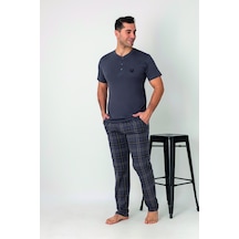 Estiva Erkek Kareli Alt Desenli Füme Kısa Kollu Patlı Penye Pijama Takımı Çok renkli