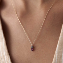 Pembe Taşlı Damla Kolye Sarı